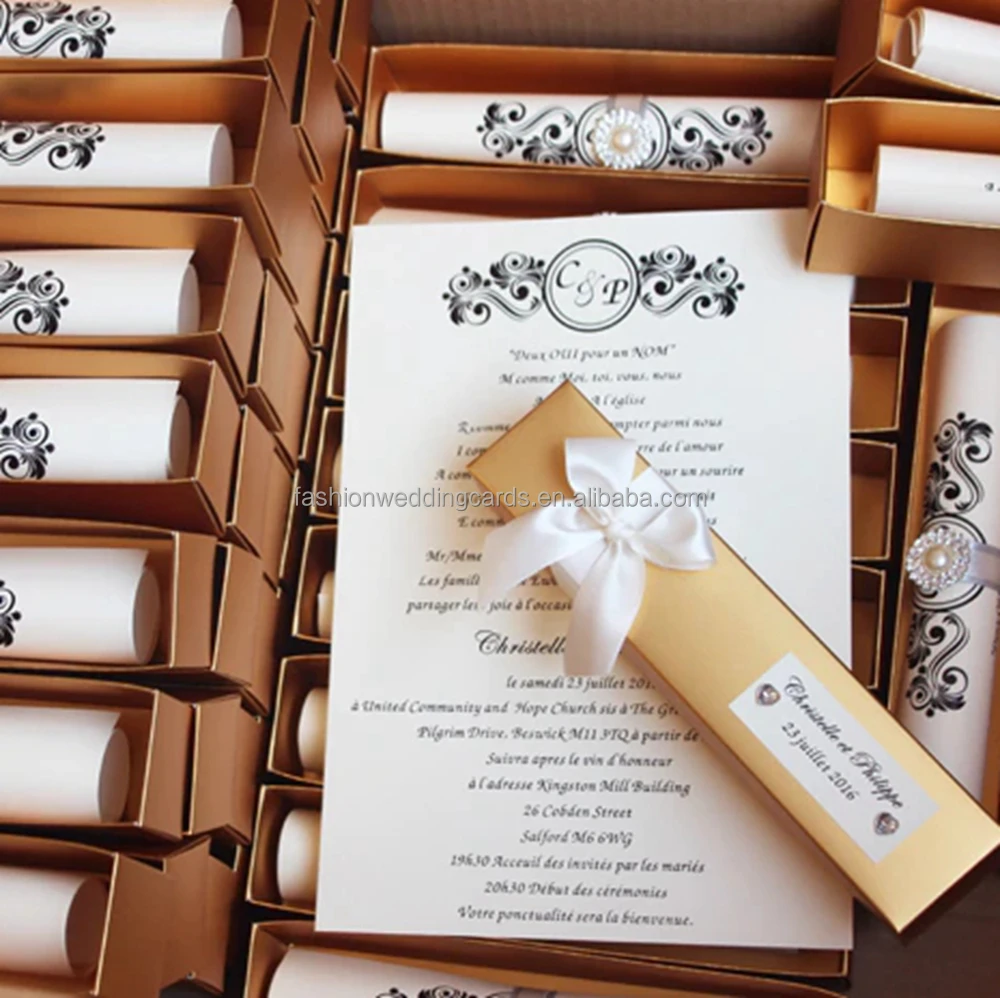 Elegant Artificial Wedding Scroll Invitation Card With Box And Buckle