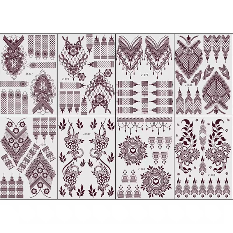 Free Sample Henna Mehendi Tattoo Instant Tattoos Bridal Temporary Henna Tattoos Henna Hand Sticker Mandala Lace Wedding Sticker