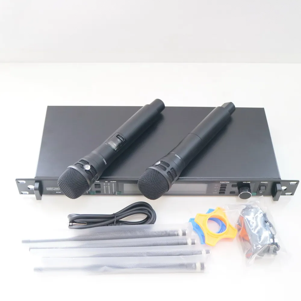 High-Class 500M Large Range Stage Studio DJ Karaoke Wireless Microphone System Dual Channel AD4D Receiver with SKM8 Black