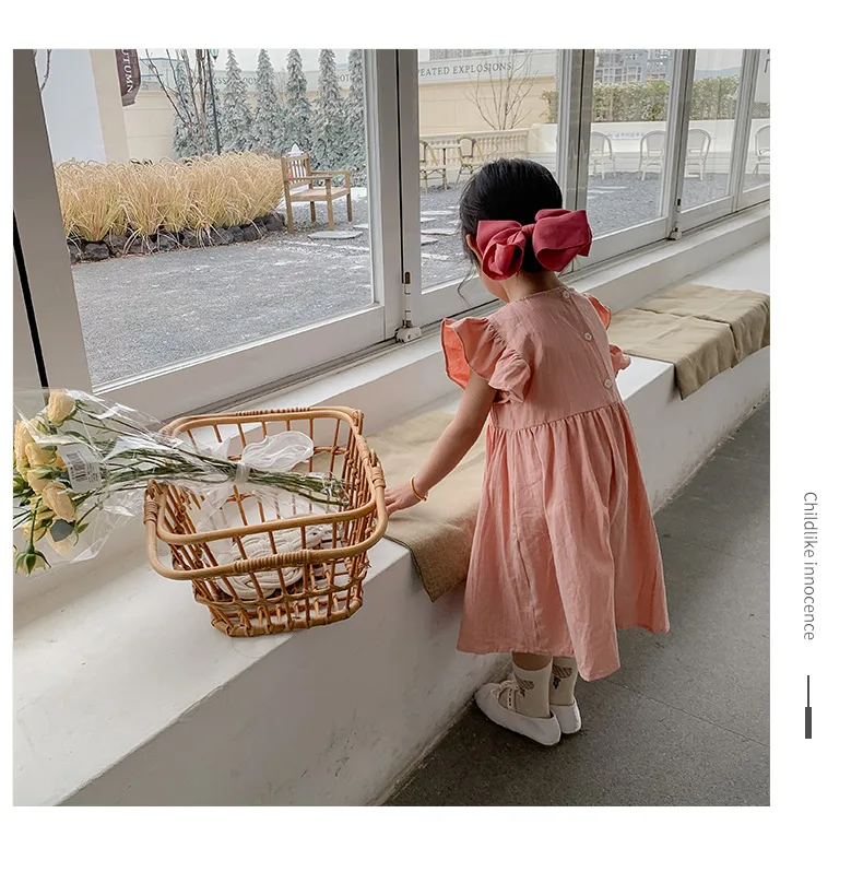 New Summer Korean Cute Toddler Girls Ruffle Sweet Floral Embroidered Dresses Fort Children Kids Sleeveless Cotton Princess Dress