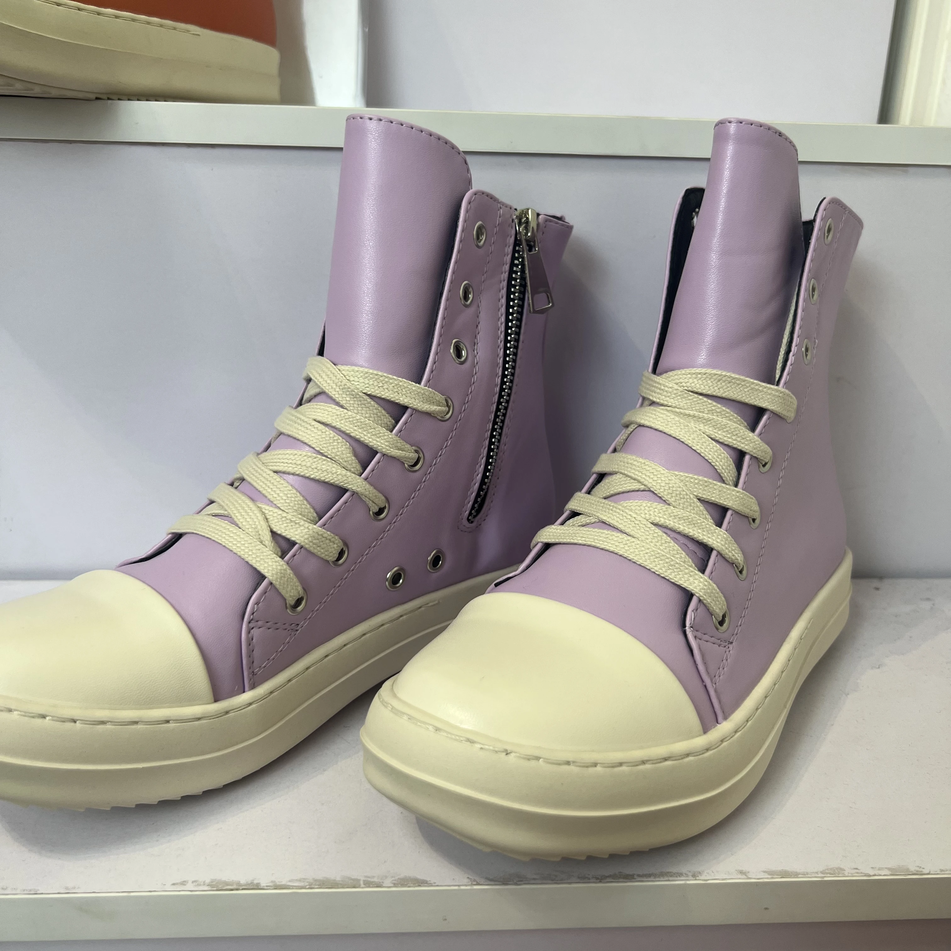 Pink Red Canvas Shoes Brand Ankle Lace up Women Lady Sneaker Zip Hip Hop Designer Flats Boots