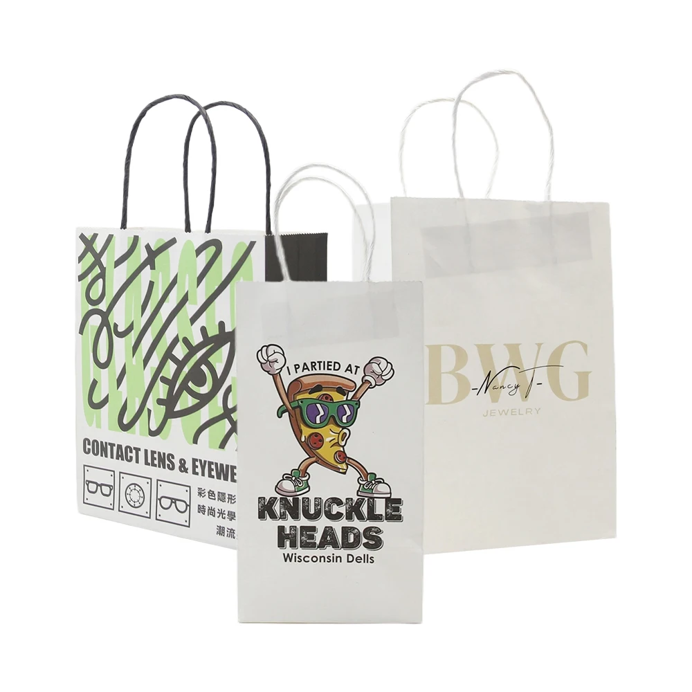 Best Price White kraft brand logo Personalized customizable size eyeglasses Shopping Product with handle glasses paper bag