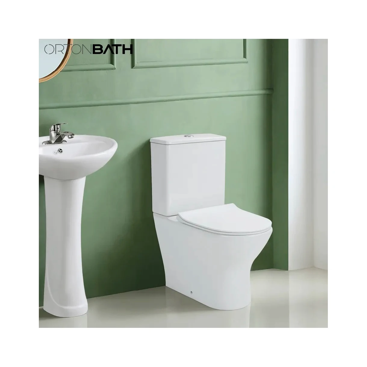ORTONBATH Europe Dual Flush Toilet Bathrooms Comfort Height Soft-Close Rimless Wc Toilet Set Two Piece Wc Toilet
