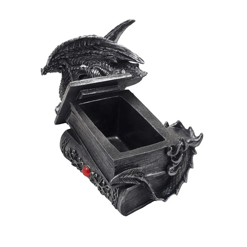 
Mythical Guardian Dragon Trinket Box Statue with Hidden Book Storage Compartment Gothic Home Decor Jewelry Boxes Magical Fantasy 