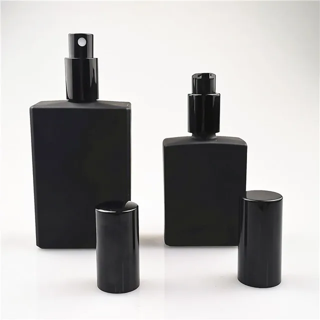 50ml 100ml square black color glass perfume bottle with spray