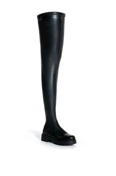 Big Size Women Flat form Boot With 4 Way Stretch Belt Ladies Thigh High Shaft Boots