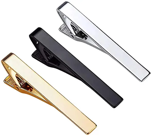 Wholesale Blank Silver Color Men Cufflinks And Neck Tie Bar Clip Stainless Steel For Clip On Custom Logo Ties For Men
