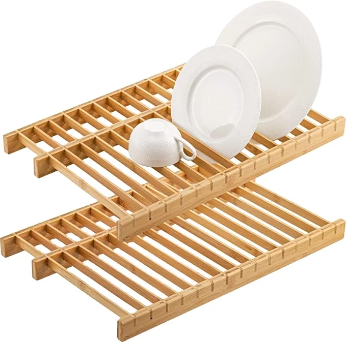 Bamboo Dish Rack Plate Stand Pot Lid Holder Kitchen Cabinet Organizer for Bowl Cup Cutting Board and More