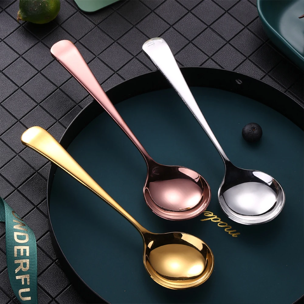 Hot Selling Colorful Handle Round Spoon Stainless Steel Round Head Soup Spoon Modern 304 Stainless Steel Spoons for Soup