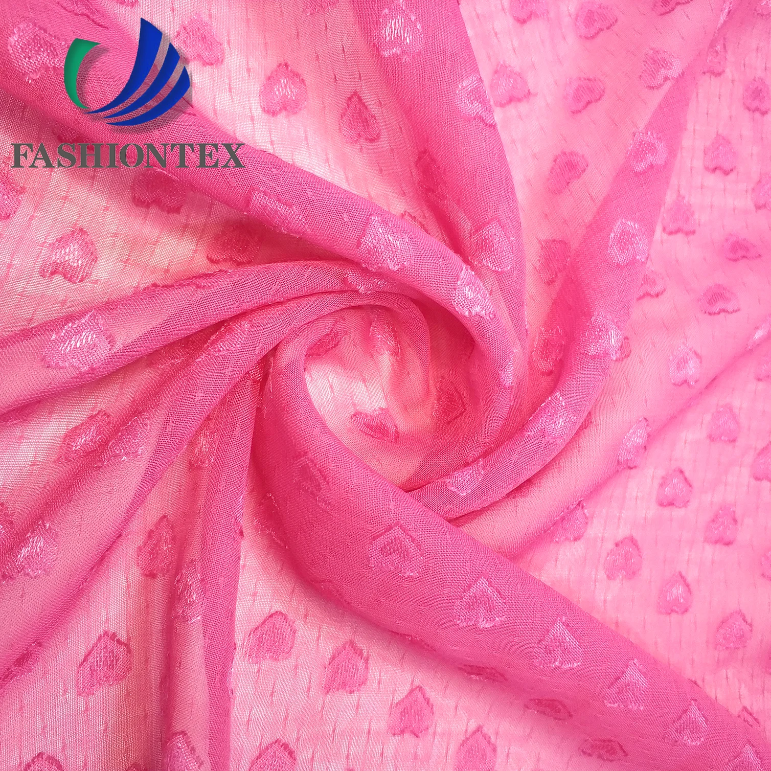 Fashiontex Free samples 75D heart-shaped clipped dot chiffon fabric 100% polyester dyed cloth heart woven fabric jacquard
