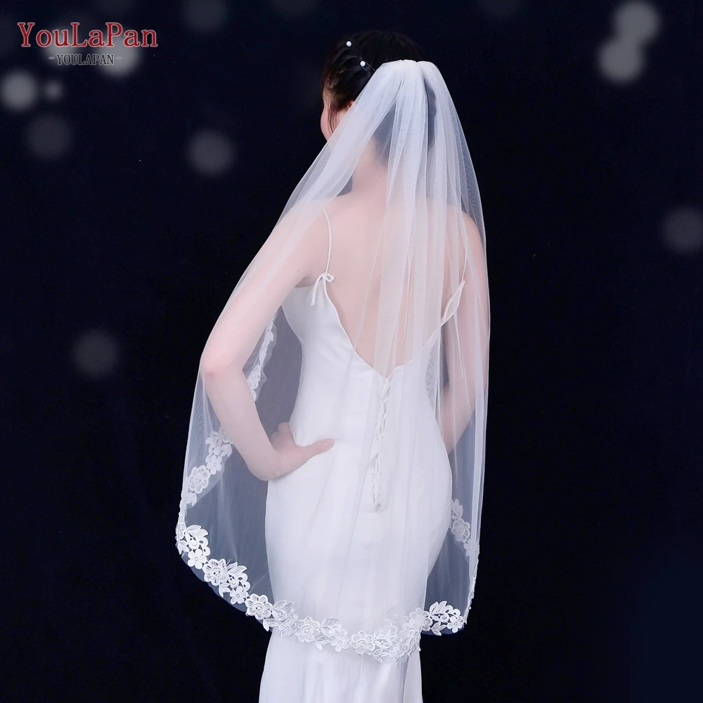  YouLaPan V74 изысканный однослойный свадебный головной убор Роскошная вышитая белая вуаль цвета слоновой кости с расческой для