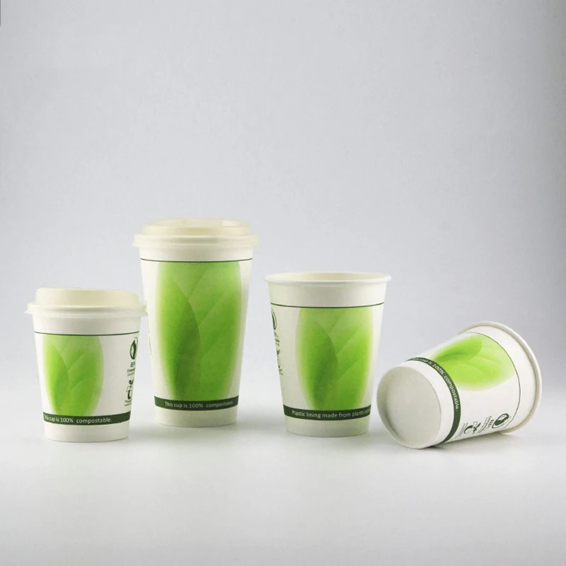 8oz 12oz 16oz  PLA Paper Cups Biodegradable  Coffee Cup Compostable paper glass with lid