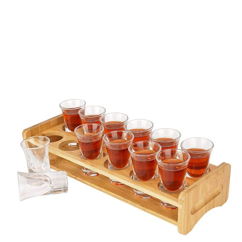 Bamboo Barware Tool  Beer Flight Board Whisky Liquor Shot Glass Tasting Serving Paddle Rack Wine Cup Holder Tray for Bar