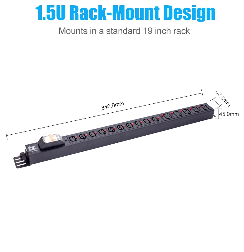 Hot Selling 1.5U Anti Pull-off C13 C19 Socket Mixed PDU with 2P 16A Circuit Breaker