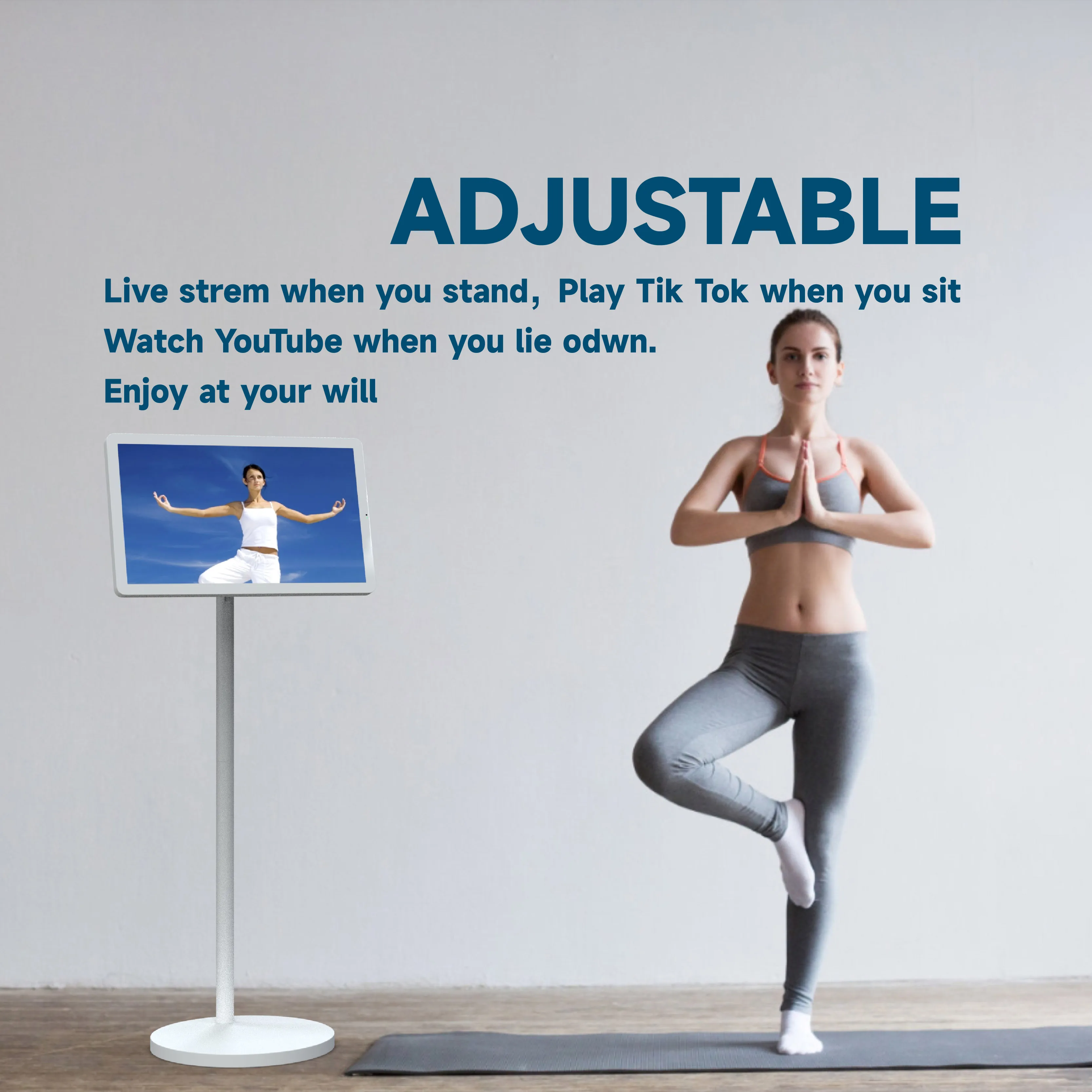 Stand Follow By Me Portable TV 21.5 Inch Touch Screen Display Floor Standing For Fitness Game TV Screen