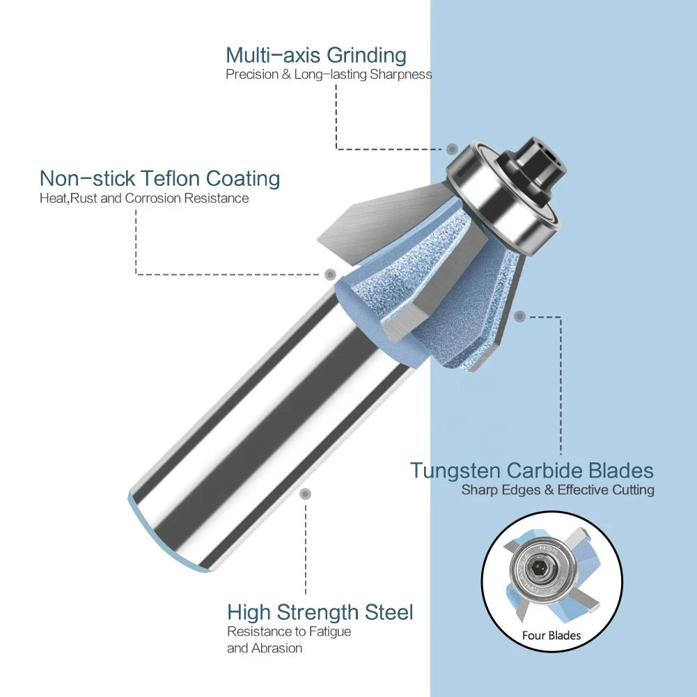 Chamfer Cut Tungsten steel Wood Router Bits Bevel Edge Forming 60 Degree with 4 flutes
