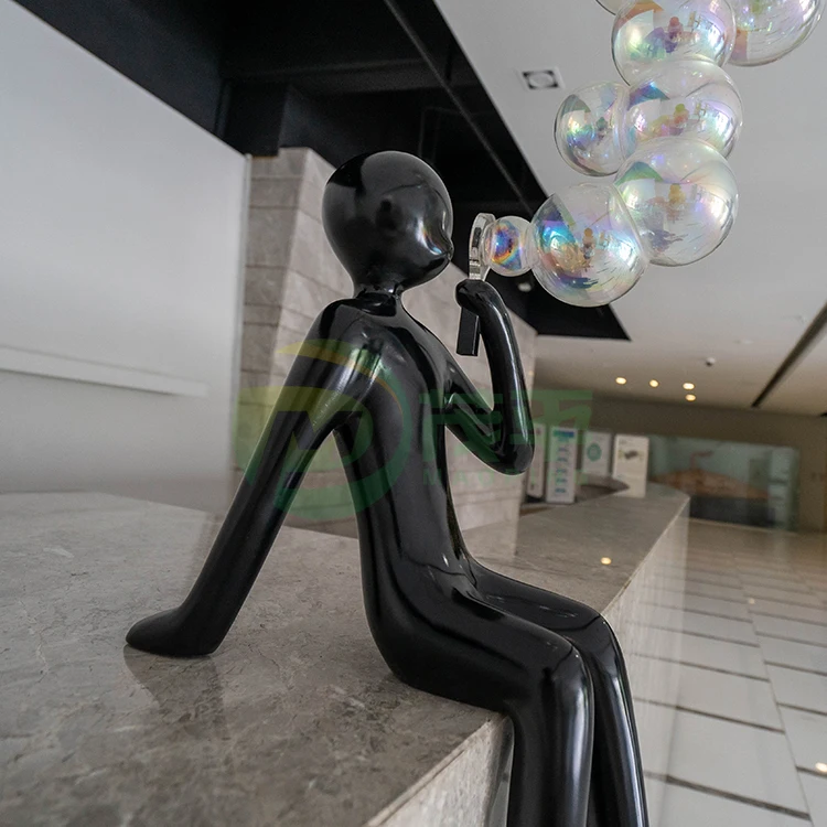 Customized Modern Europe Luxury Style Fiberglass Black Resin Art Indoor Decoration Bubble Person Sculpture