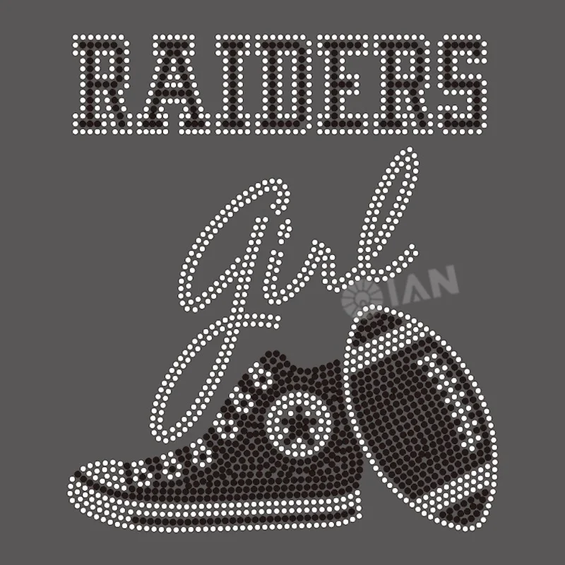 Высокий каблук Raiders пользовательские стразы передачи мотивы футбольной команды Hotfix горный хрусталь передача для футболки