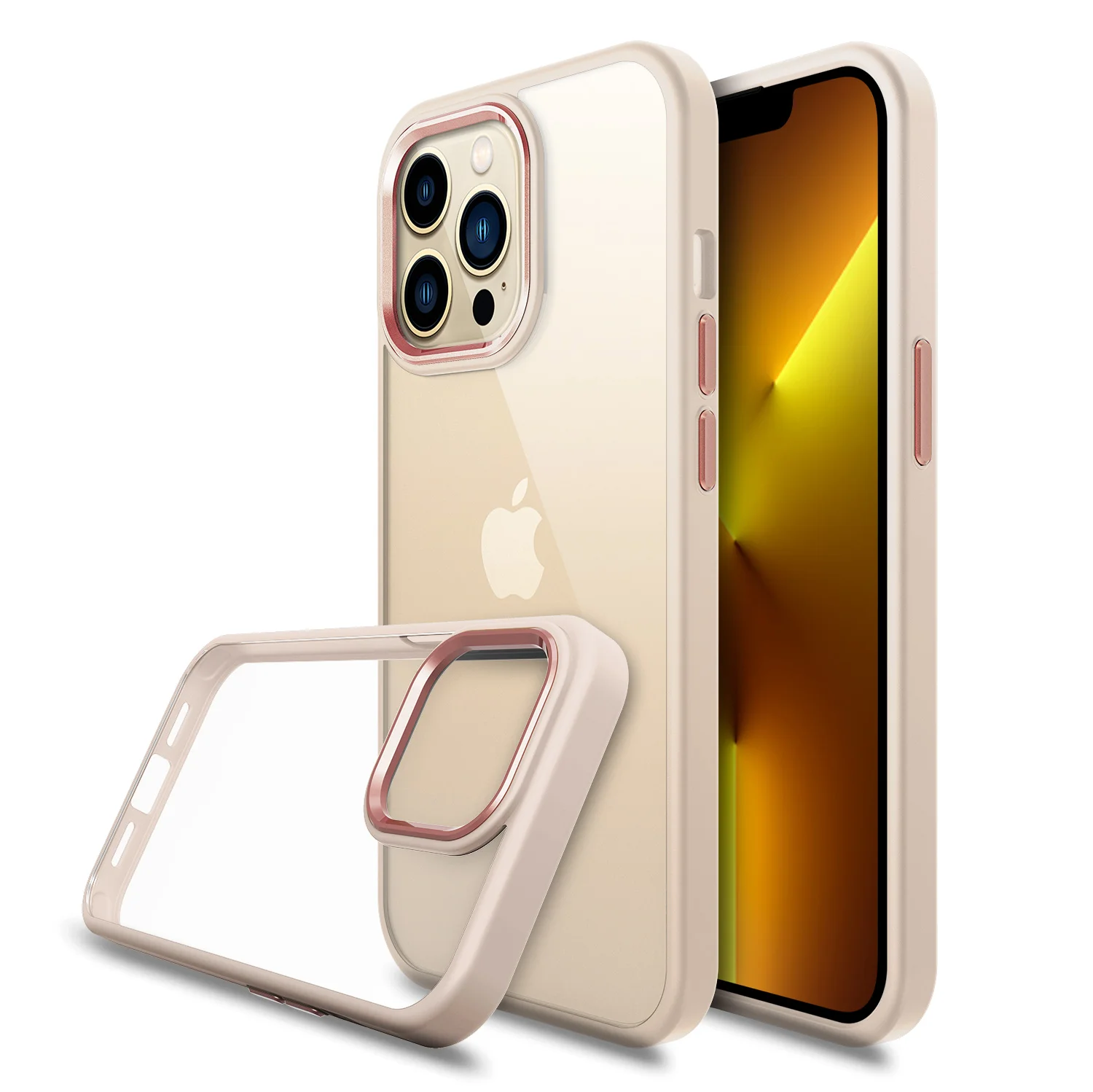 Factory Price Wholesale Designer Anti Fall Scratch Resistant 2mm Clear Transparent Alloy Ring Shockproof Case For iPhone 13 14