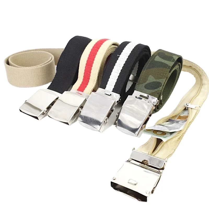 3.8cm Unisex Canvas Fabric Web Woven Polyester Webbing Belt In Fabric Waist  Money Belt Secret Pocket Hidden Security Travel