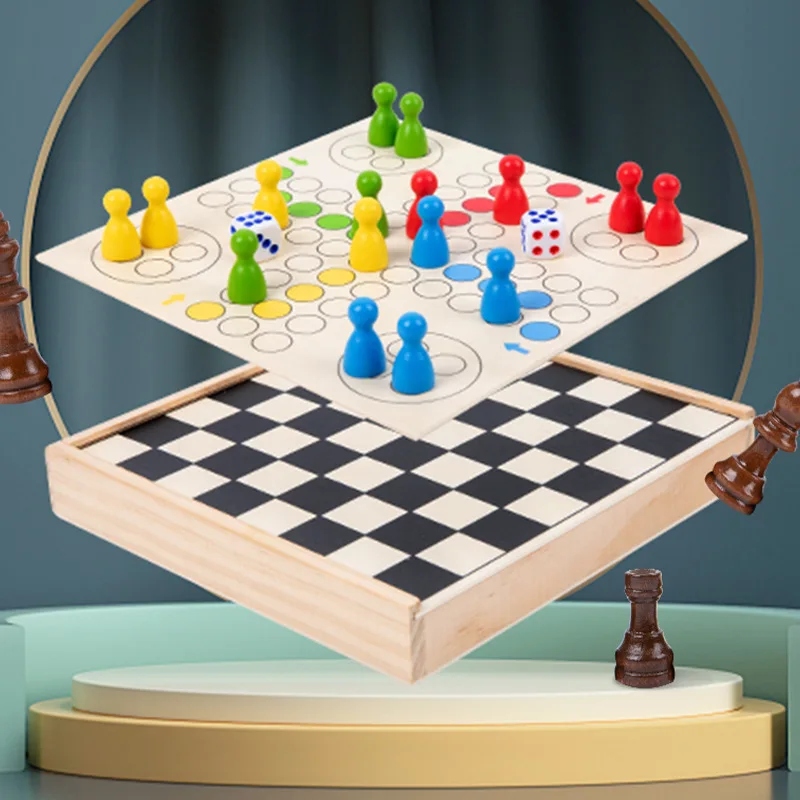foldable magnetic Ludo pieces dice board wooden chess game set