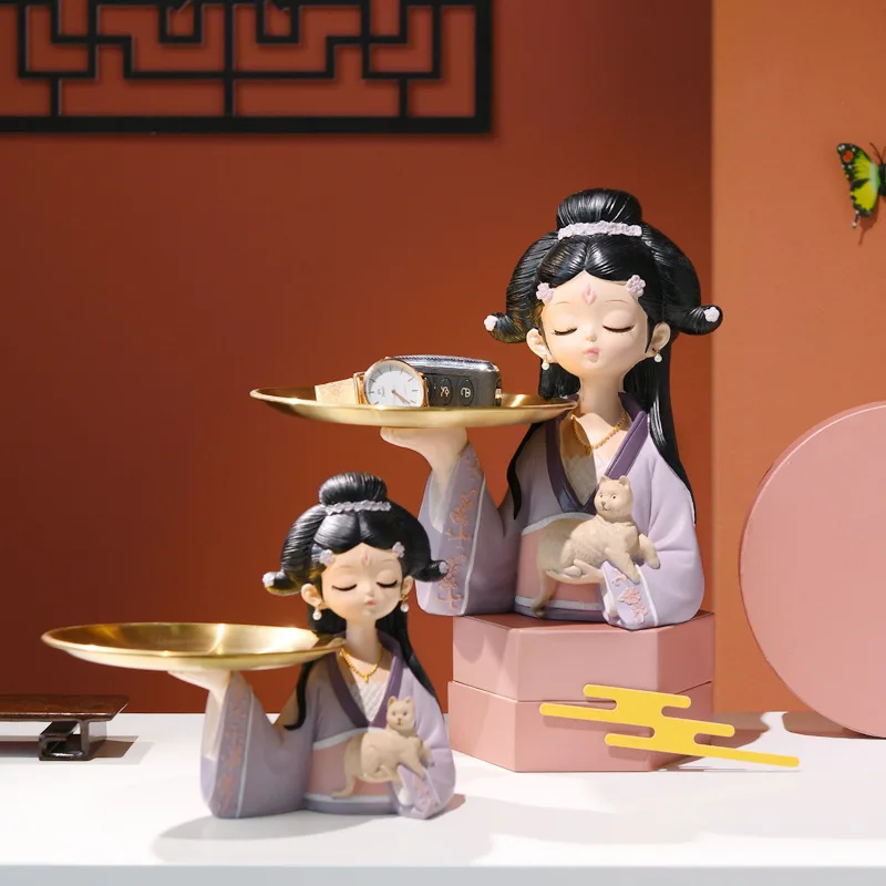 Cute Traditional Tray Girl Resin Home Desktop Decoration Creative Entrance Key Storage Resin Decoration Ornament
