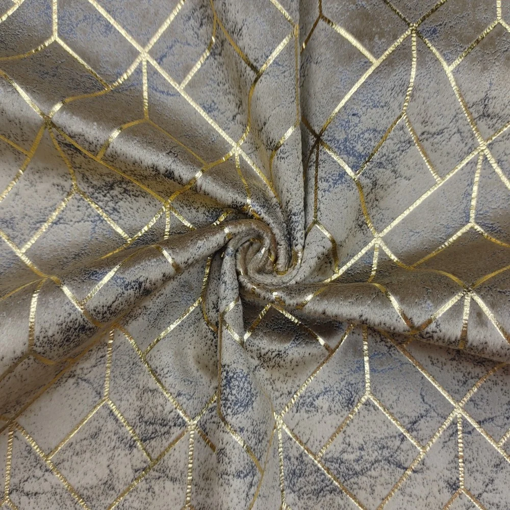 Geometric pattern 100% polyester velour fabric golden glue emboss bronzing holland velvet curtain fabric for home textile