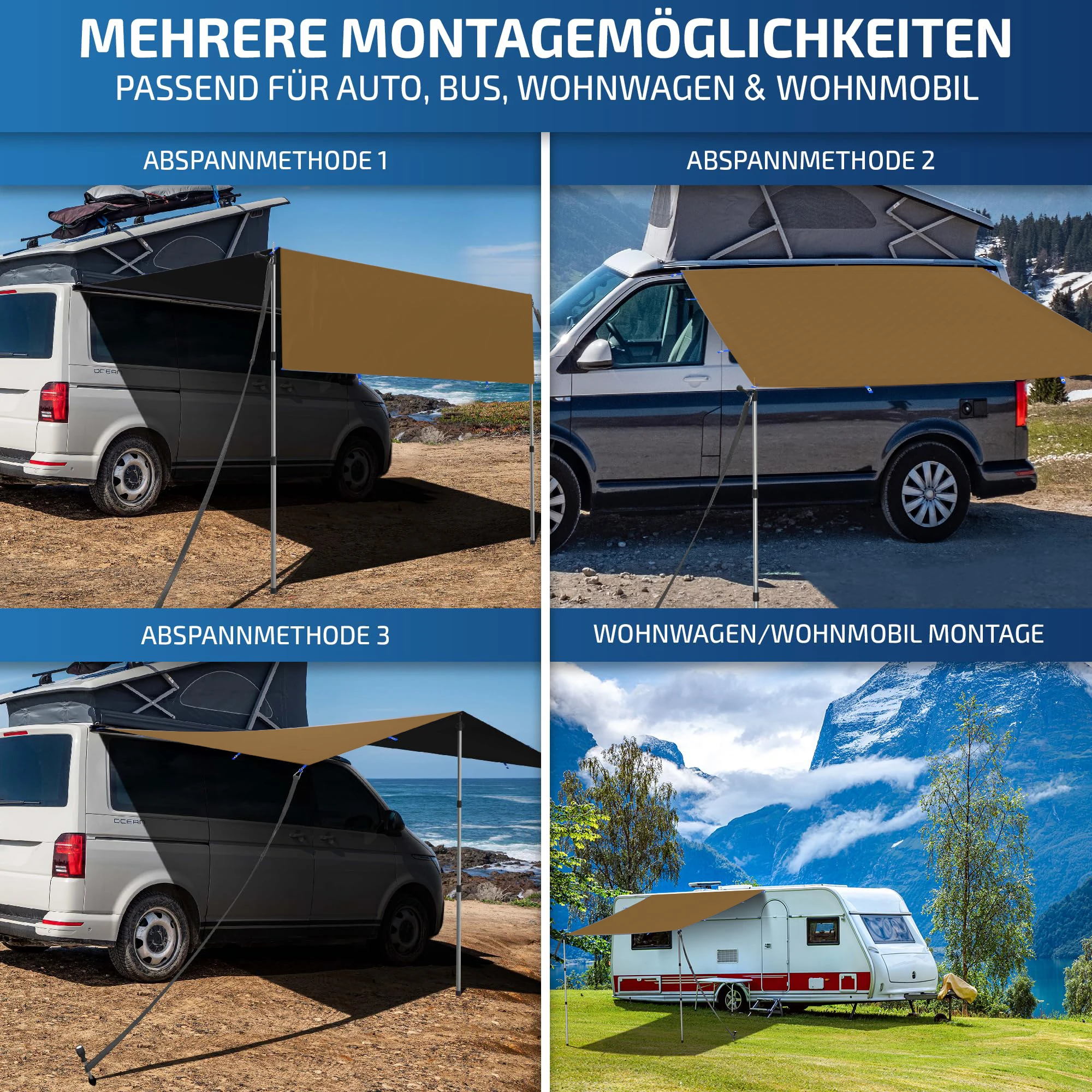 High Quality Outdoor Portable 4x4 Shelter Shade SUV Travel Rooftop Pull Out Tent Car Side Awning