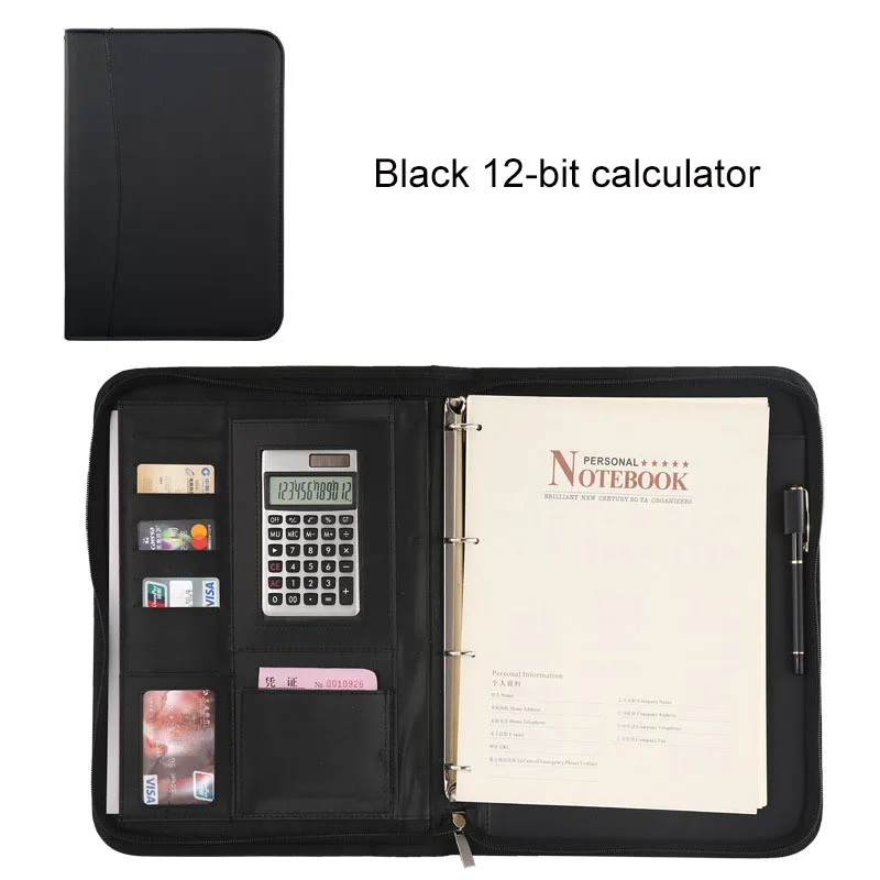 Customized A4 multifunctional business zipper notes card bag notebook metal folder office folder notepad  for business gift
