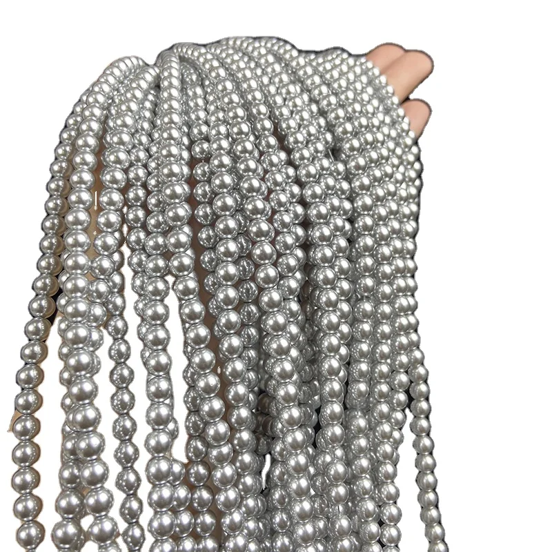 Loose beads boutique glass pearl color linen gray straight hole diy accessories 2-14mm loose beads