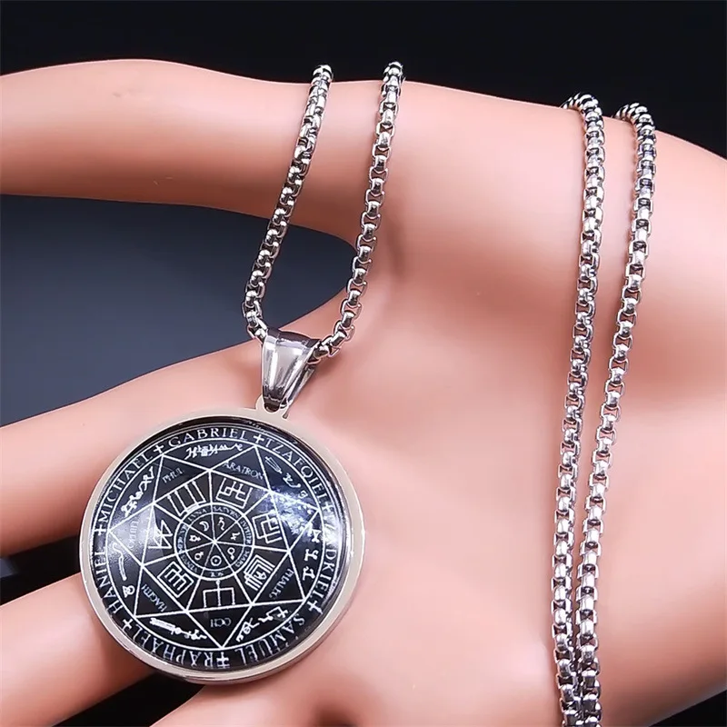 Order of the Seven Angels Stainless steel glass Solomon Talisman Protective Jewelry medallion necklace