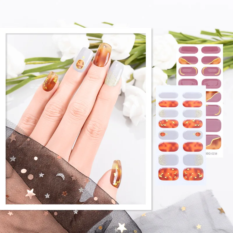 OMG 2022 gel nail stickers semi cured gel nail sticker esmalte semipermanente unas postizas custom nails