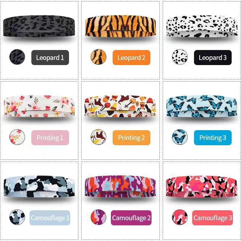 Custom Printing Fabric Leopard Print Exercise Fitness Hip Loop Booty Resistance Bands Set