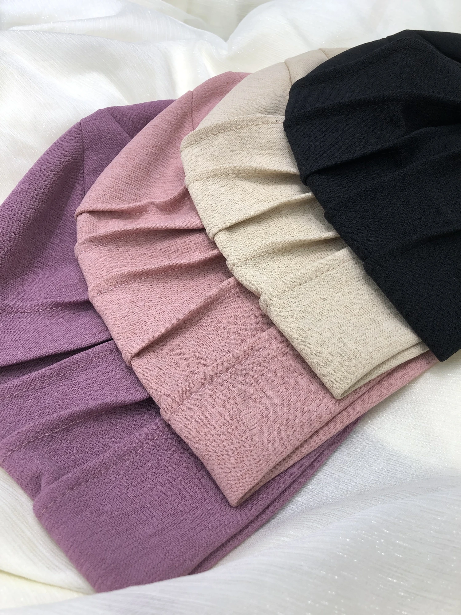 Instant Hijab With Silk Inner Cap Muslim jersey modal Underscarf wide pleated Women Islam Undercap Hijab