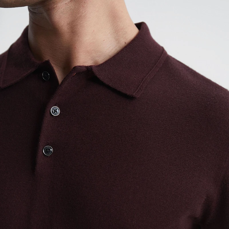 Merino wool clothing manufacturers thermal underwear long sleeve button neckline polo knitted jumper sweater shirt