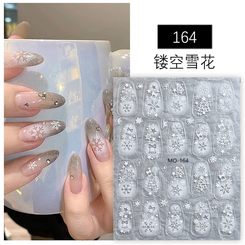 Wholesale Winter White Snowflakes Nail Stickers Hollow Bowknot Design Christmas 5d Nail Art Stickers
