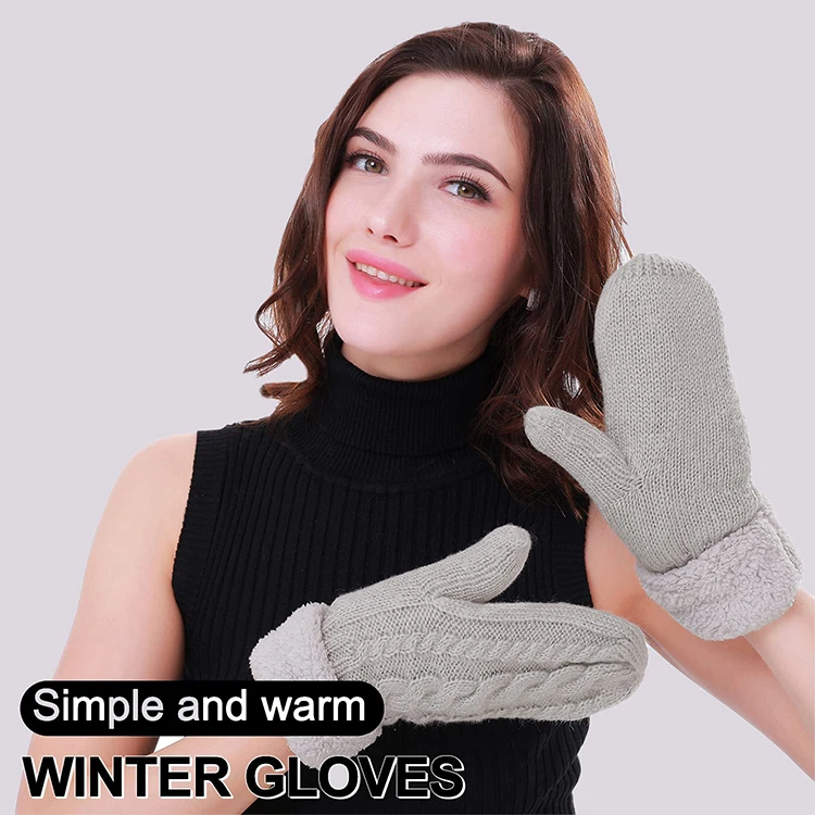 Hot Sell Cheap Womens Acrylic Knit Cotton Thermal Outdoor Winter Fashion Gloves Mittens