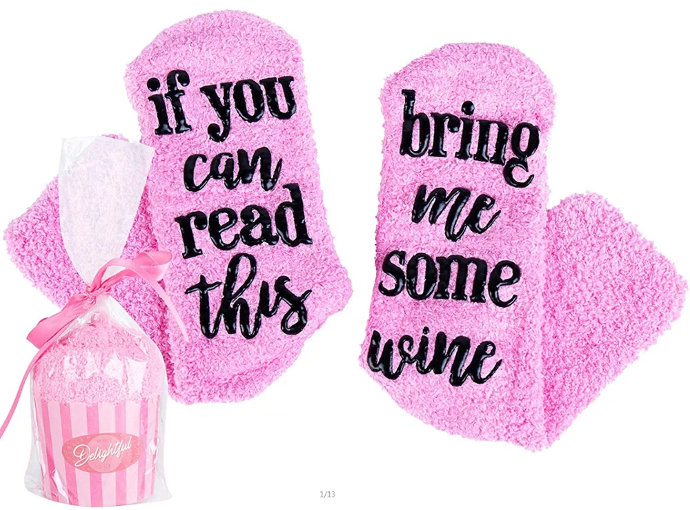 Custom Anti Slip Wine Socks with Cupcake Packaging If You Can Read This Bring Me Some Wine Floor Socks