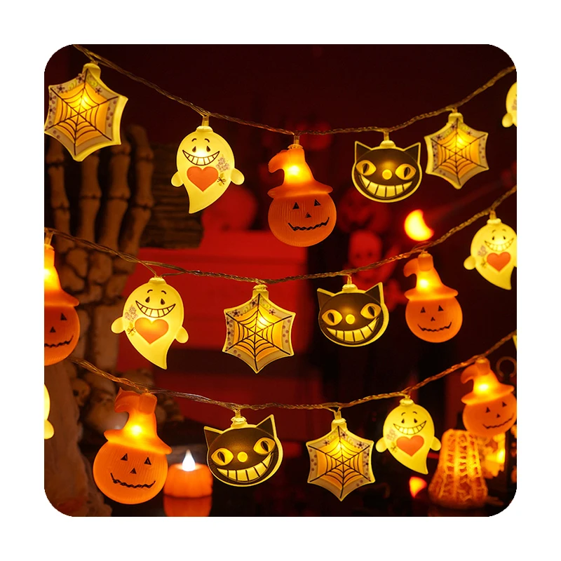 2024 Halloween Day Party Decoration Skeleton Ghost Pumpkin LED Lamp Garland Lantern String Lights 1.5M 3M 5M 10M Plastic
