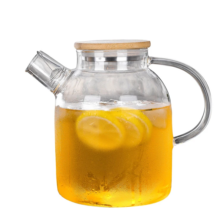 Wholesale High Quality Household 1000ml 1600ml Heat resistant glass teapot With Wood Lid