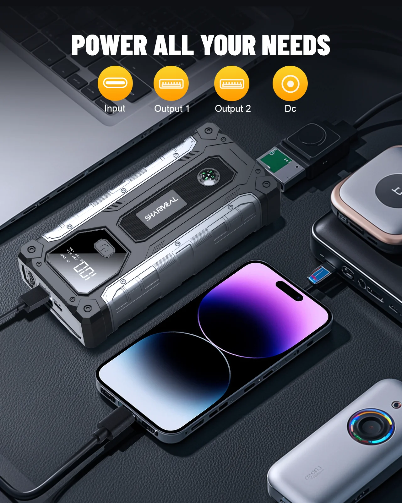 2000A Peak Current Car Jump Starter 15000mAh 12V Jump Box Car Battery Booster Pack Multi-Function Car Jumper