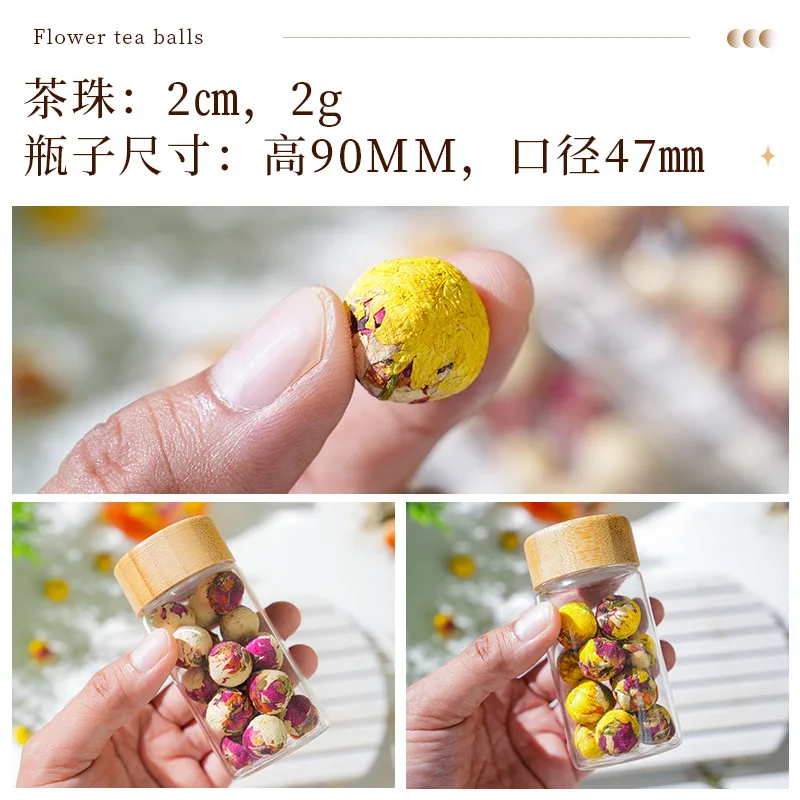 China Yunnan  handmade glass bottle packing beauty tea ball dragon pearl mixed flower tea