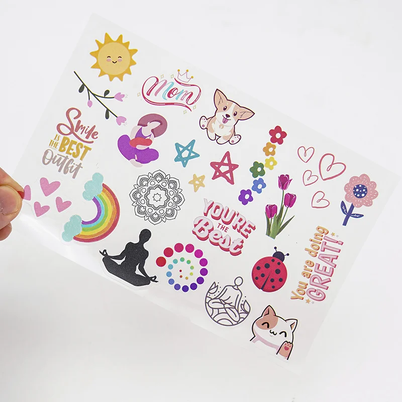 Custom High Quality A4 A5 A6  Waterproof Self Adhesive Clean Vinyl Logo Kiss Cut Sticker Sheet