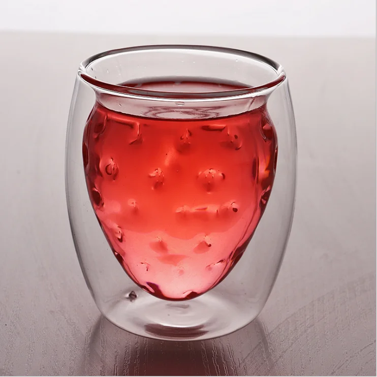 Home Juice Drink Ice Cream Cup Fruit Shape Strawberry Shape Double Wall Glass Cup