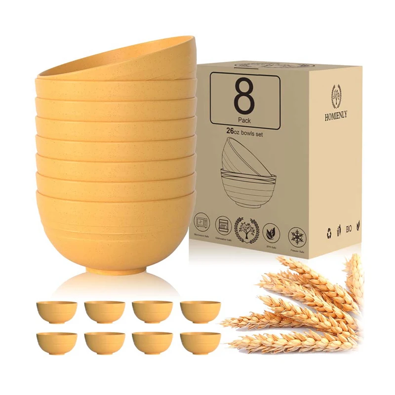 Eco Friendly Biodegradable 8 Pcs Cereal Bowls Unbreakable Wheat Straw Dinnerware Bowl Set Noodle Salad Rice Soup Bowls