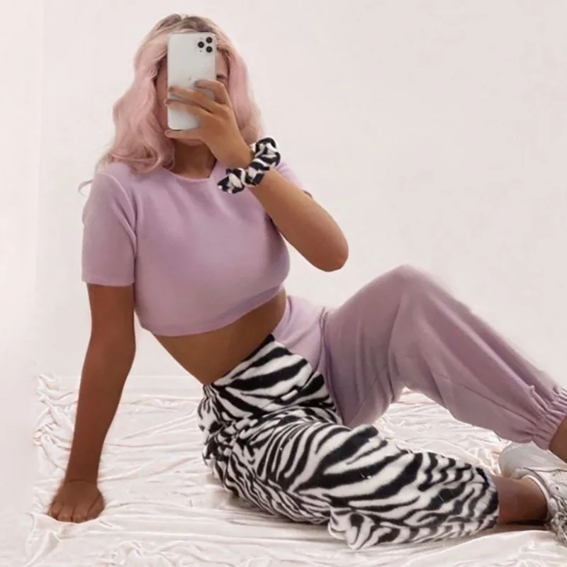 Custom Logo Women Cotton Color Block Leopard Jogger Track Pants