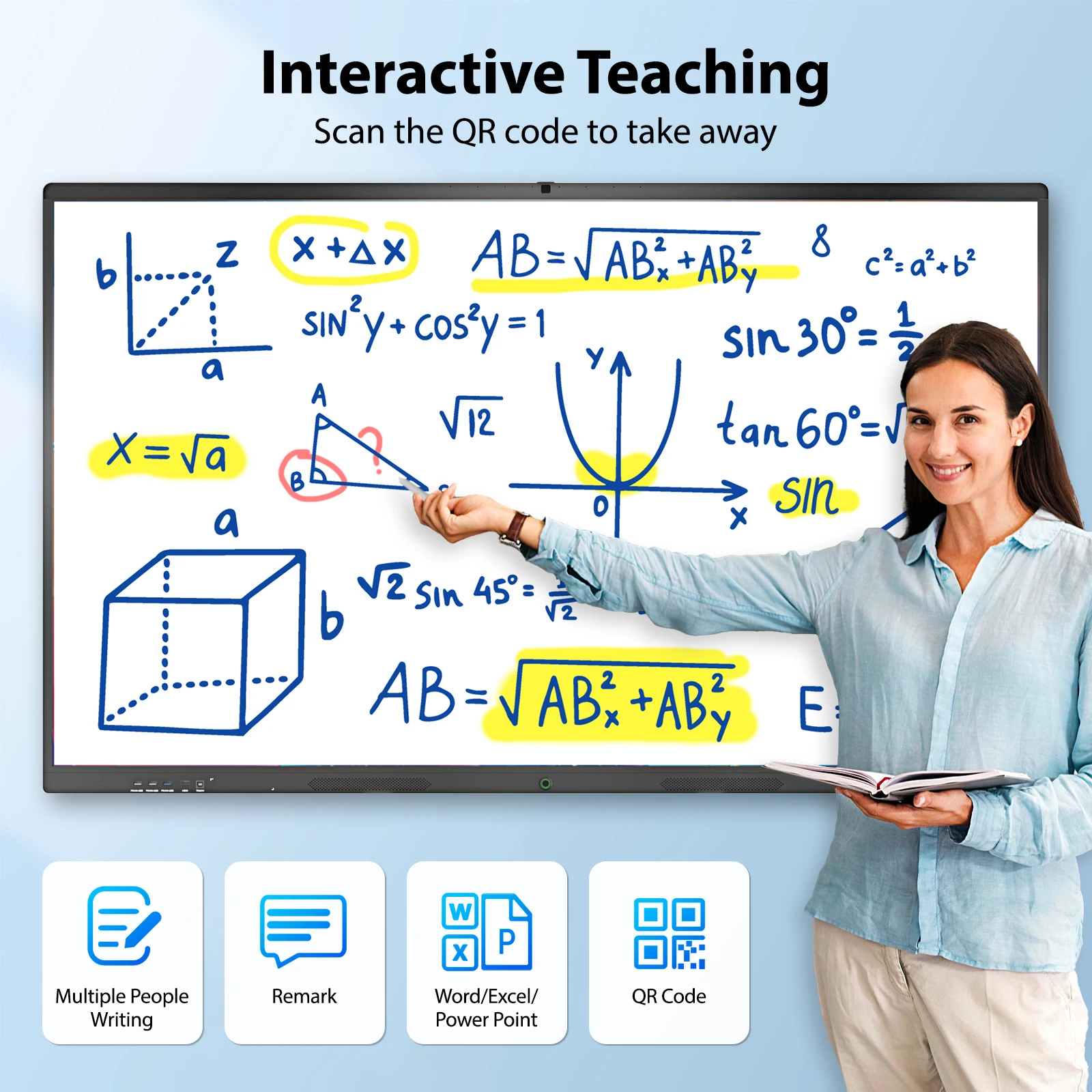65/75/86/98/110 Inch Finger Multi Touch Screen Smart Lcd Display Meeting Room Electronic Digital Smart Board Interactive Board