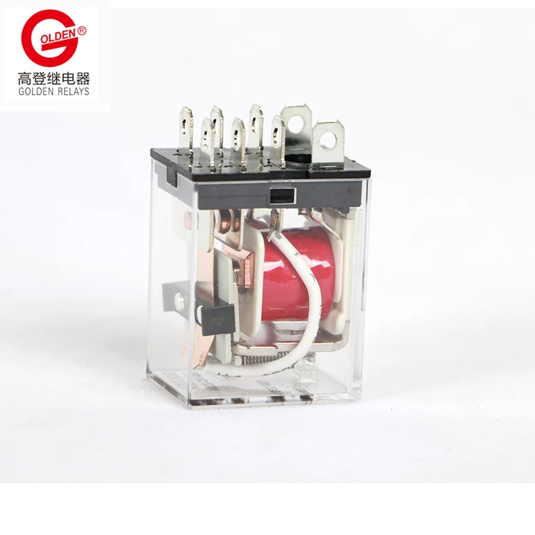 Golden 12V Relay 8 Terminal Pins 0.9W 1.2VA GQ-2A-12D Transparent Plastic Shell