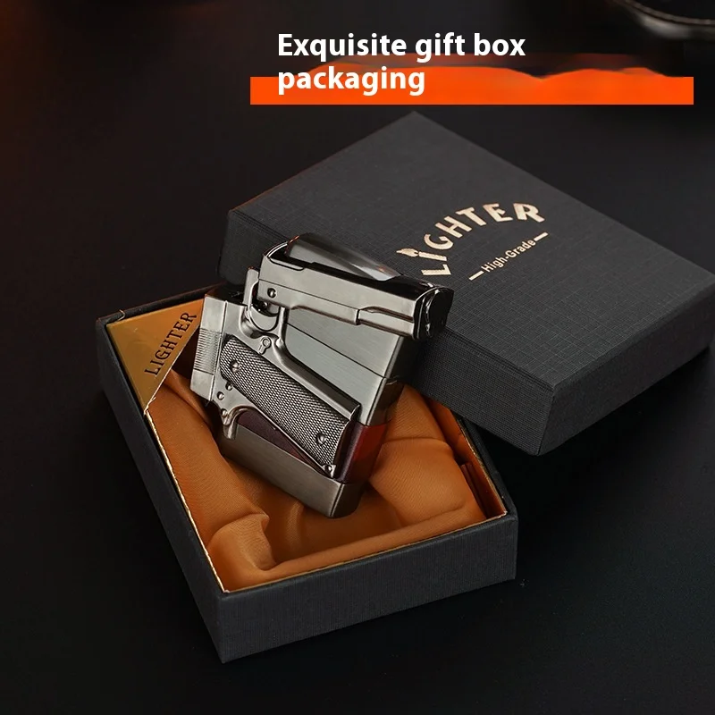 Creative Gun Head Shape Oil Lighter Gun Lighter Luxury Lighter with Transparent Gas Window Custom logo