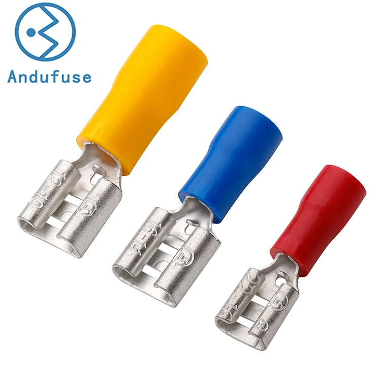 Female Quick disconnects Vinyl Insulated Spade Wire Connector Electrical Crimp Terminal 16-14 AWG 6.3mm FDD 2-250 Blue